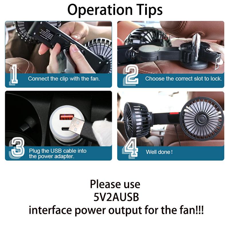🌞Summer Sale 55% OFF🔥Dual Head USB Car Seat Fan, 3-Speed 360° Rotatable