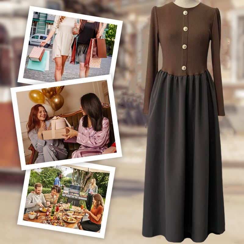 Women’s Elegant Color Block Long Dress