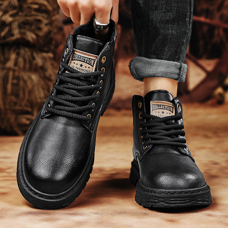 🎁✨Ideal gift - Vintage PU leather lace-up boots for men