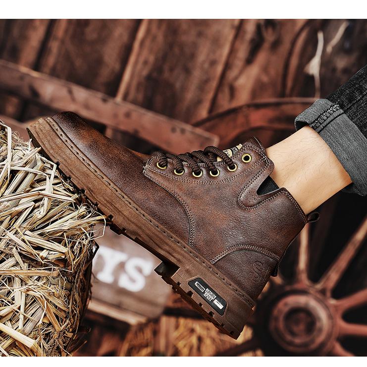 🎁✨Ideal gift - Vintage PU leather lace-up boots for men