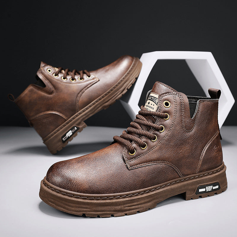 🎁✨Ideal gift - Vintage PU leather lace-up boots for men