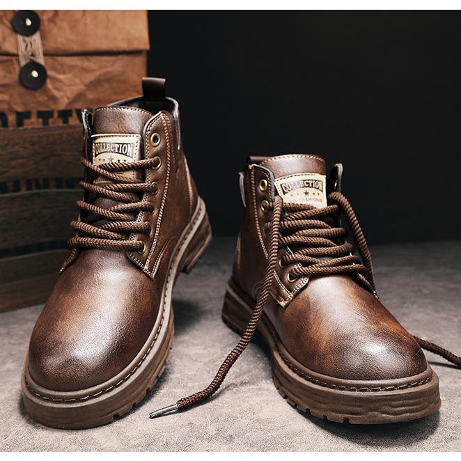 🎁✨Ideal gift - Vintage PU leather lace-up boots for men