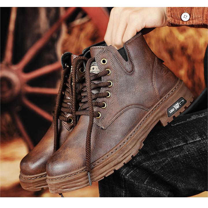 🎁✨Ideal gift - Vintage PU leather lace-up boots for men