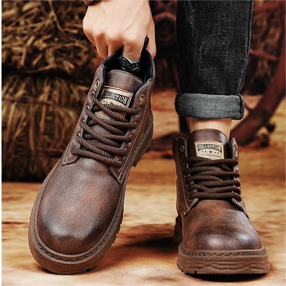 🎁✨Ideal gift - Vintage PU leather lace-up boots for men