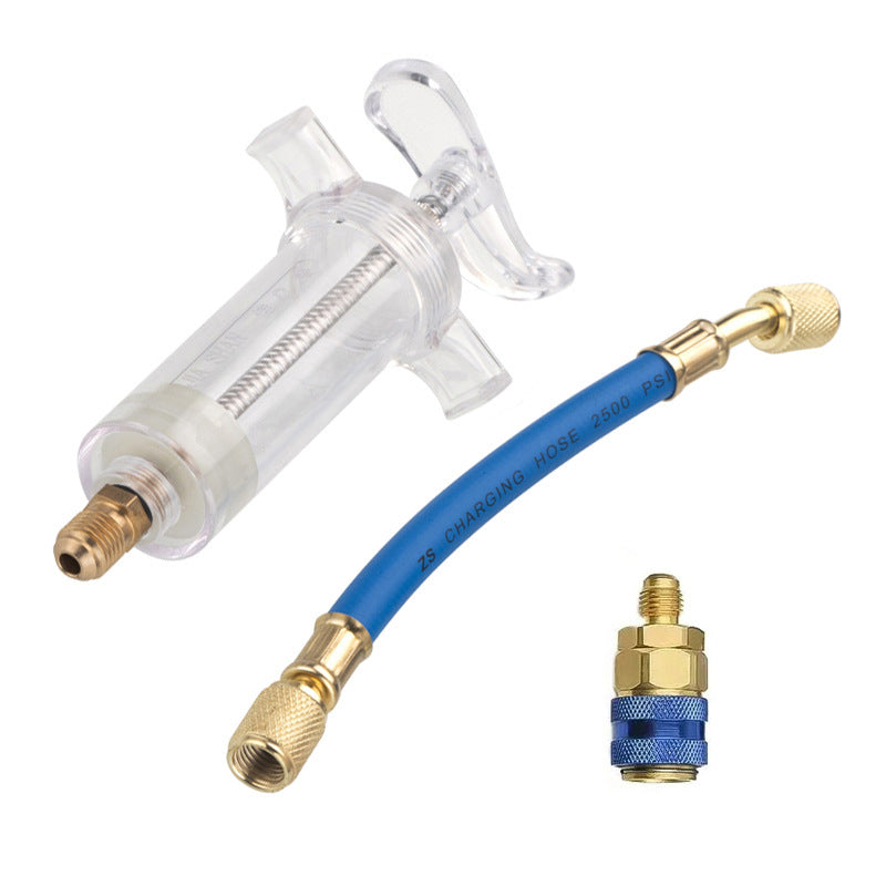 🔧 LIMITED-TIME 50% OFF! 💥 Precision AC Oil Dye Injector – Brass Construction, High Pressure Hose, Clear Barrel ✨