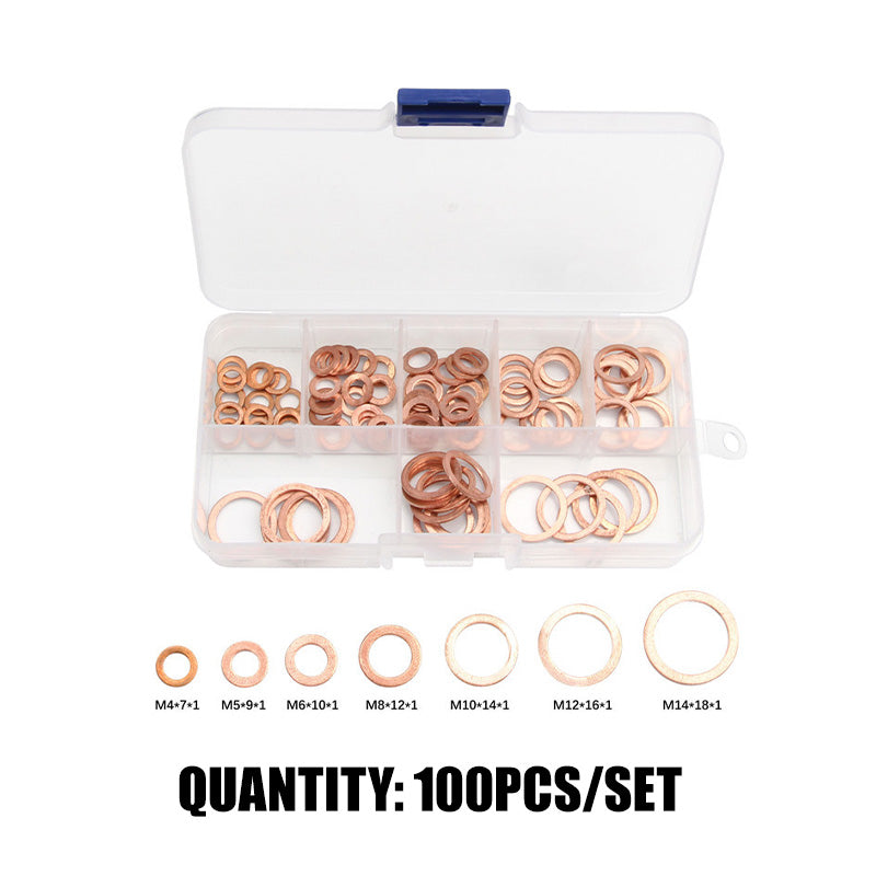 100/200 PCS Copper Flat Washer Assortment Kit