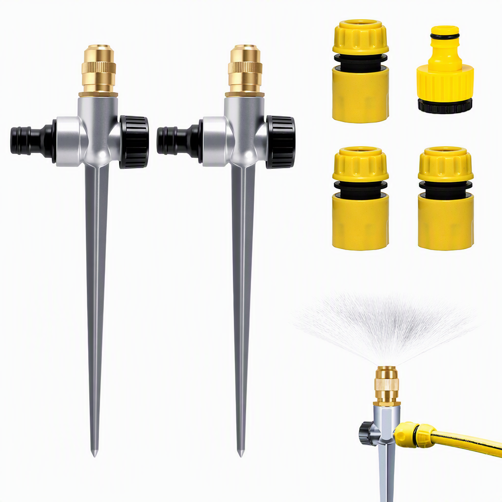 Automatic Rotating Lawn Sprinkler with Alloy Ground Spike and Copper Nozzle Garden Irrigation Tool Set
