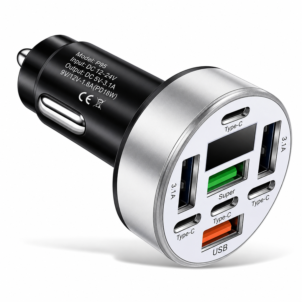 🚗40W 8 in 1 Fast Car Adapter with Digital Voltage Display 4 USB and 4 PD Ports⚡️