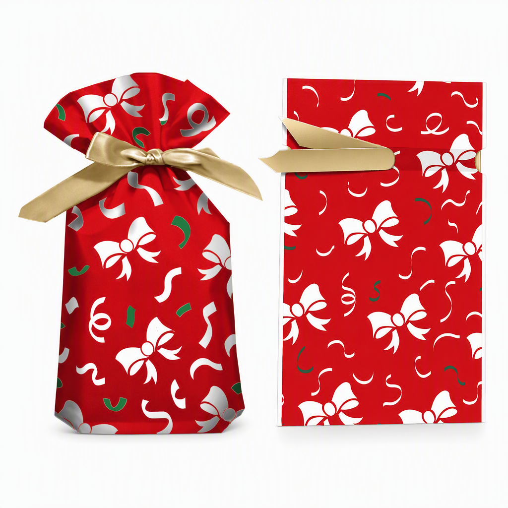 Christmas Drawstring Gift Bags with Ribbon