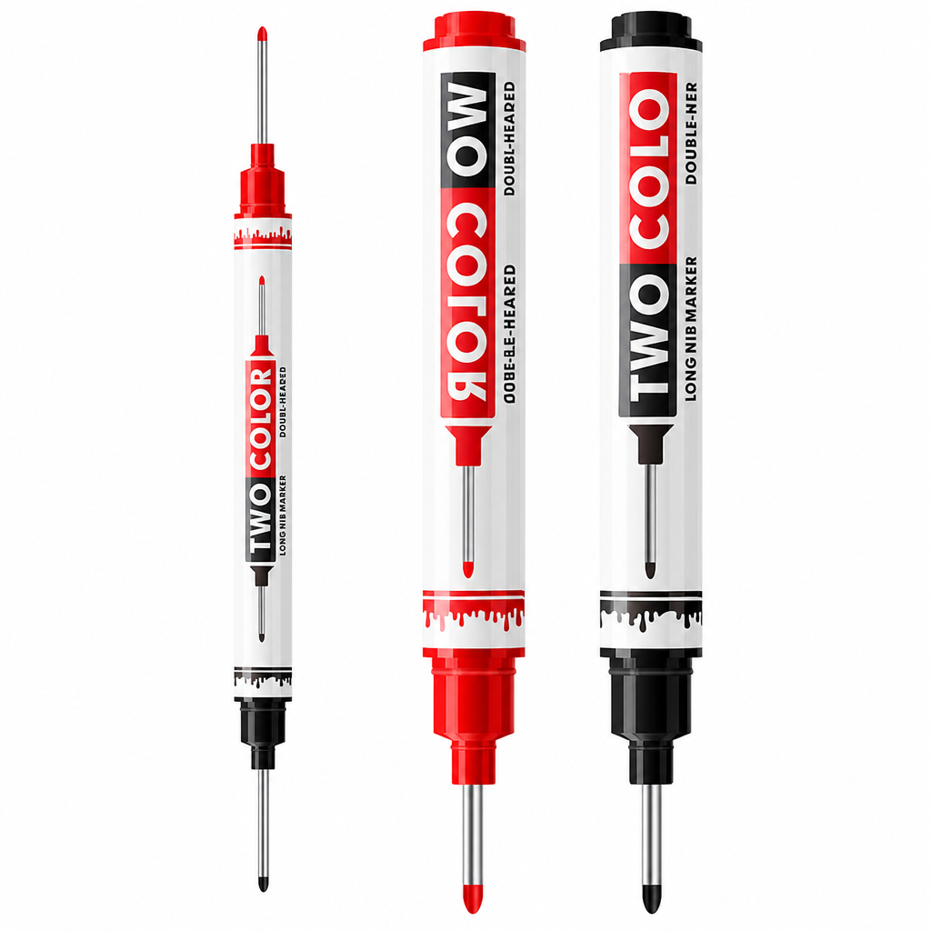 10-Pack Dual Long Head Permanent Marker Pens Waterproof Oil-Based Deep Hole Scribing Markers for Woodworking