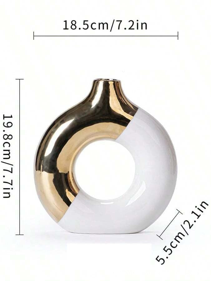 Modern Ceramic Flower Vase with Gold Accents for Tabletop Floral Arrangement and Home Decor