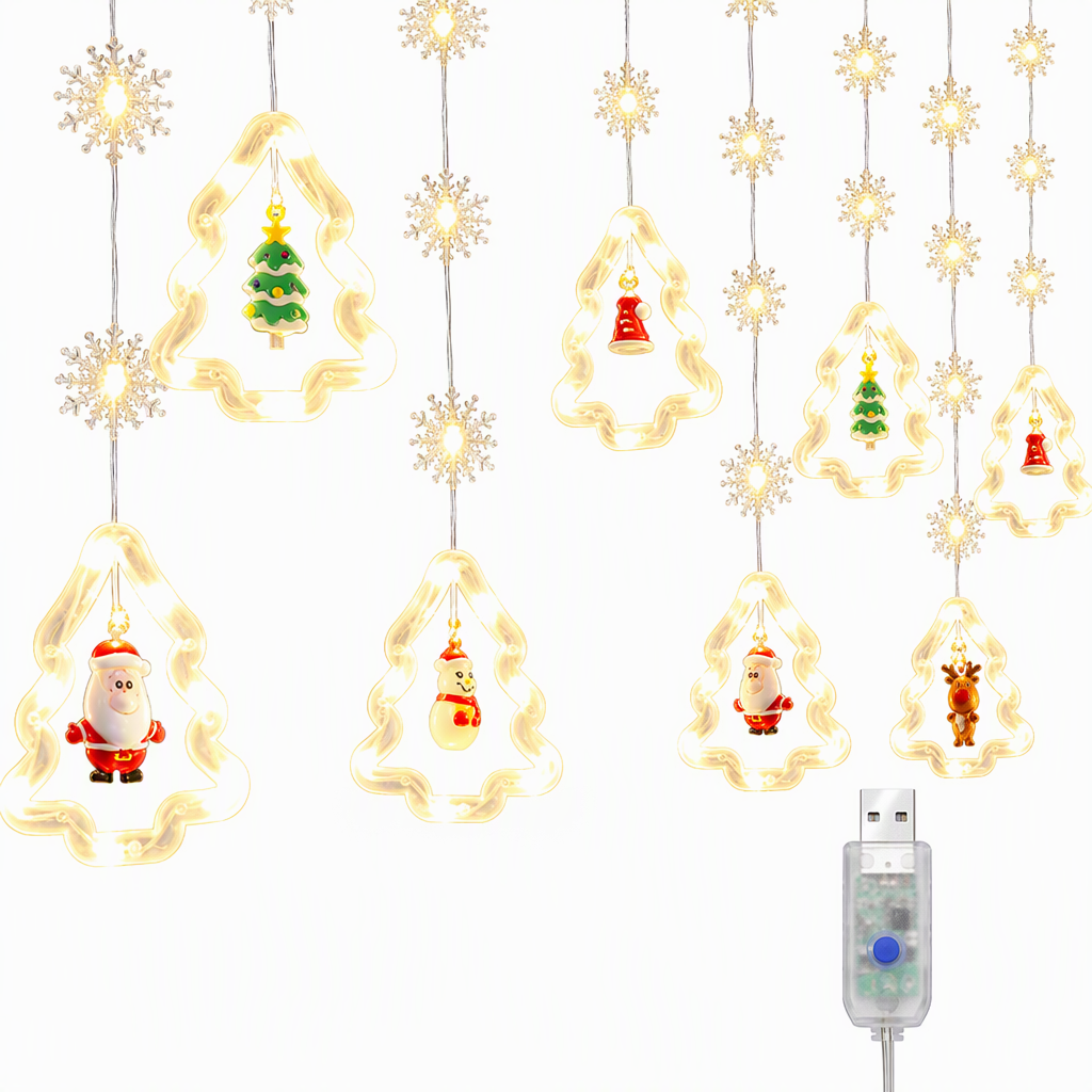 📢📢50% OFF !! ⏰LED Christmas Icicle String Lights USB Powered Star and Christmas Tree Ring Hanging Lights for Holiday Window Decoration