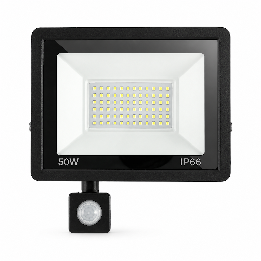 50W Outdoor LED Flood Light with Smart PIR Motion Sensor and Remote Control IP66 Waterproof Aluminum Security Light