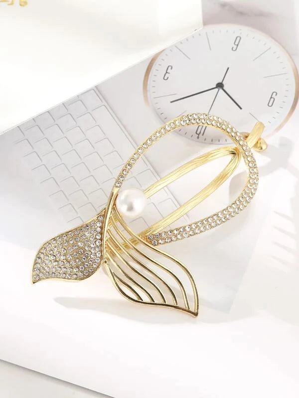 Rhinestone Fish Tail & Pearl Decor Hair Clip(50% OFF)