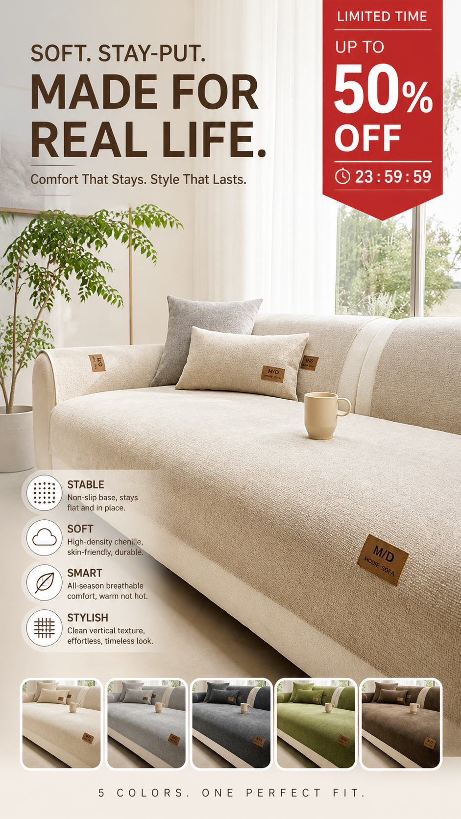 🛋️ Thickened non-slip sofa cover - ultra-soft, washable & scratch-resistant - perfect for children and pets 🐾