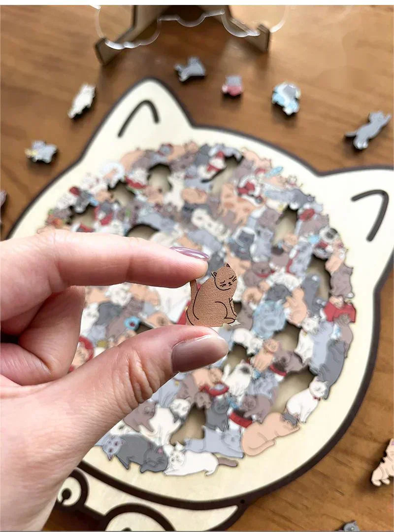 🎁Christmas Sale 50% OFF🎅135-Piece Morandi-Colored Cat Shaped Wooden Jigsaw Puzzle