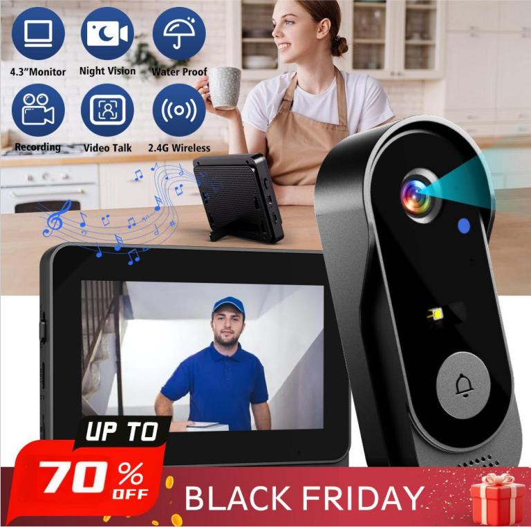 🔥2026 Bestseller🔥Wireless doorbell camera: 1080P, 170° angle, 4.3-inch screen, IPX65 outdoor waterproof rating, night vision