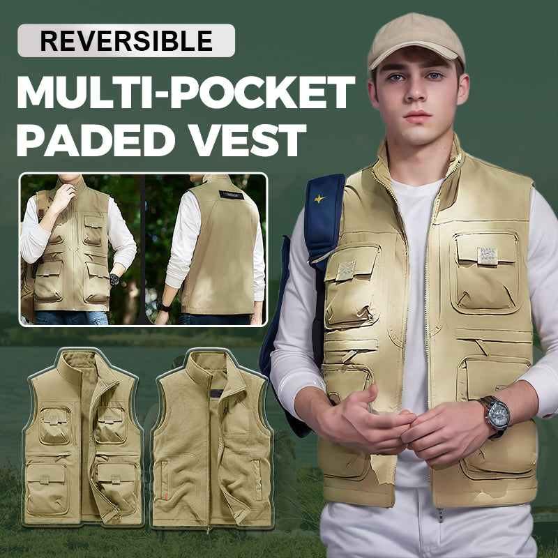 Reversible Multi-Pocket Padded Vest for Men & Women