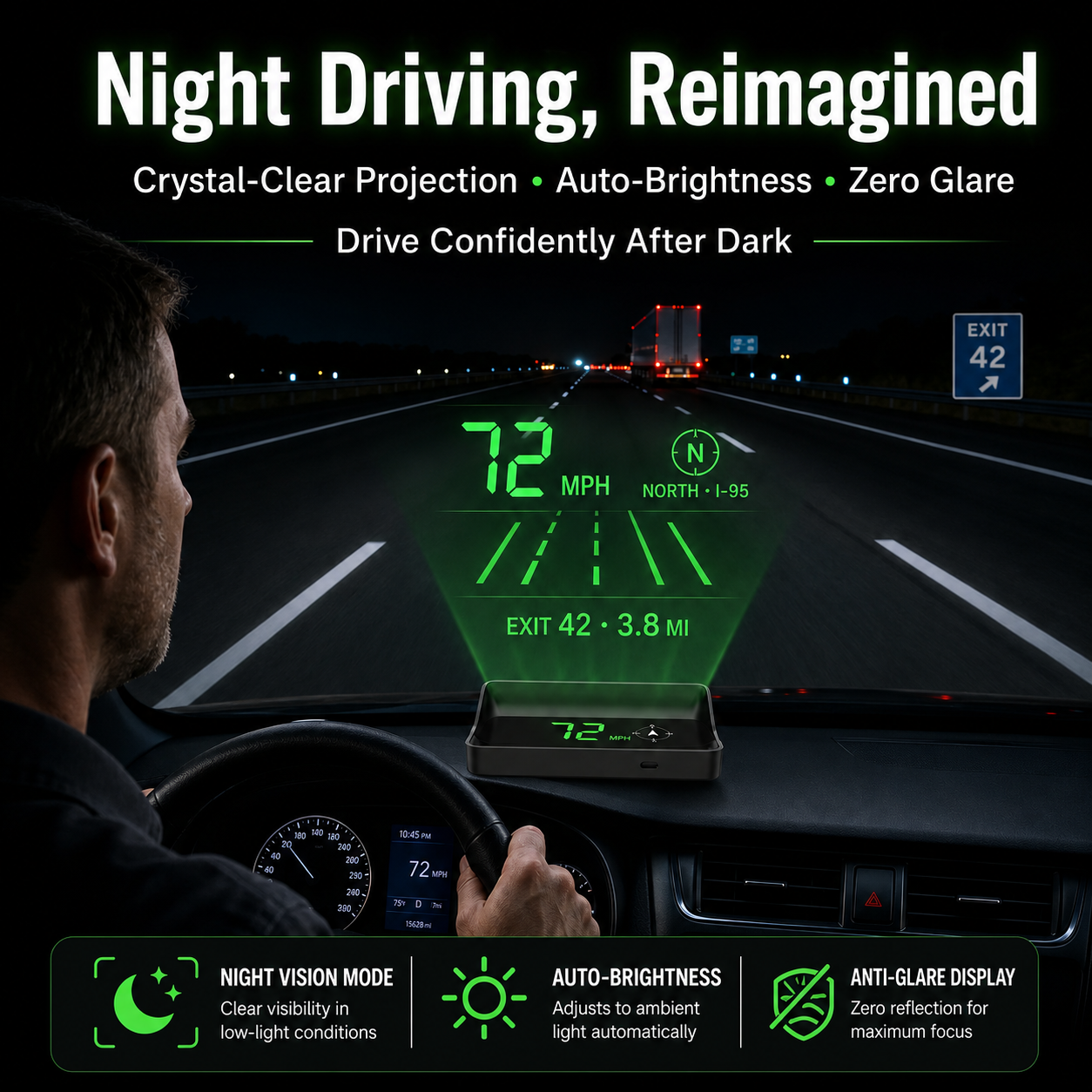 🚗 Universal GPS Car Speedometer Head-Up Display (HUD) – Accurate Speed in km/h – Digital Speedometer, Compass & Overspeed Alert – Plug & Play for All Vehicles 📊✨