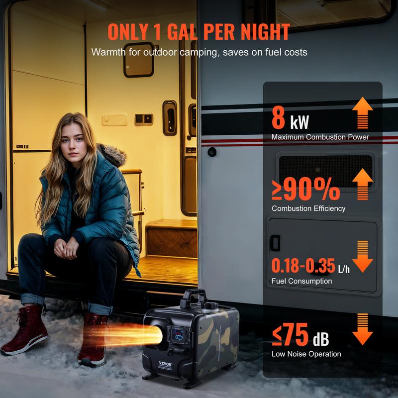 📢📢 50% OFF🔋8 kW diesel heater, 12 V/24 V all-in-one diesel air heater, Bluetooth app control, remote control and display, CO alarm, rapid heating
