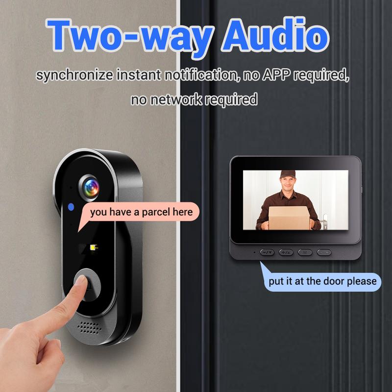 🔥2026 Bestseller🔥Wireless doorbell camera: 1080P, 170° angle, 4.3-inch screen, IPX65 outdoor waterproof rating, night vision