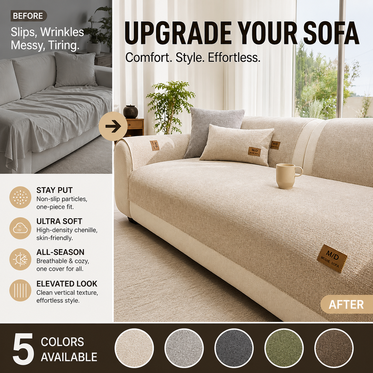 🛋️ Thickened non-slip sofa cover - ultra-soft, washable & scratch-resistant - perfect for children and pets 🐾