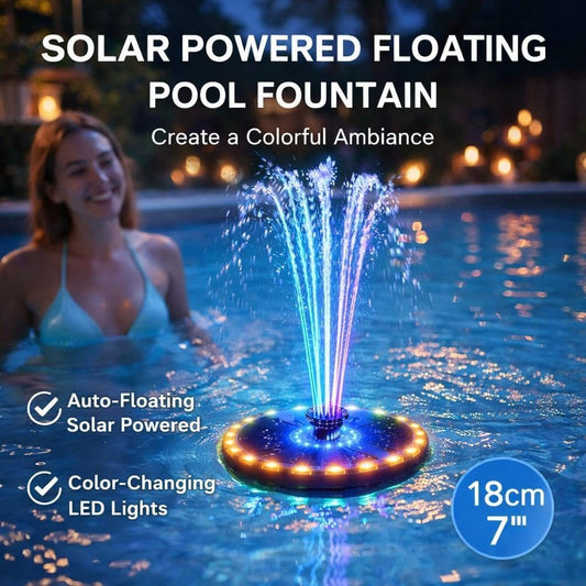 Solar Water Fountain, Solar Water Feature with Nighttime Illumination, Colorful LED Lights