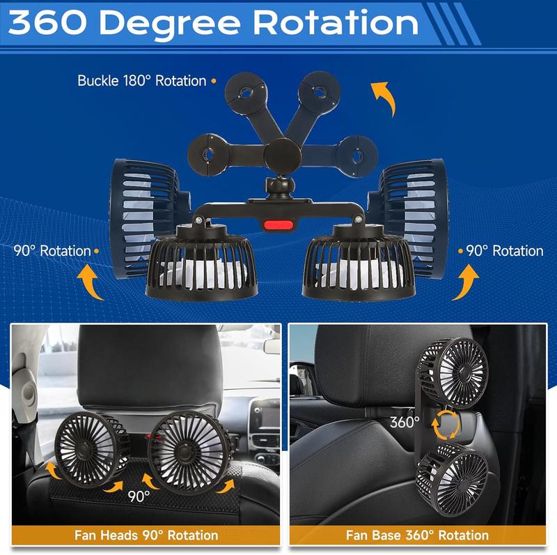 🌞Summer Sale 55% OFF🔥Dual Head USB Car Seat Fan, 3-Speed 360° Rotatable