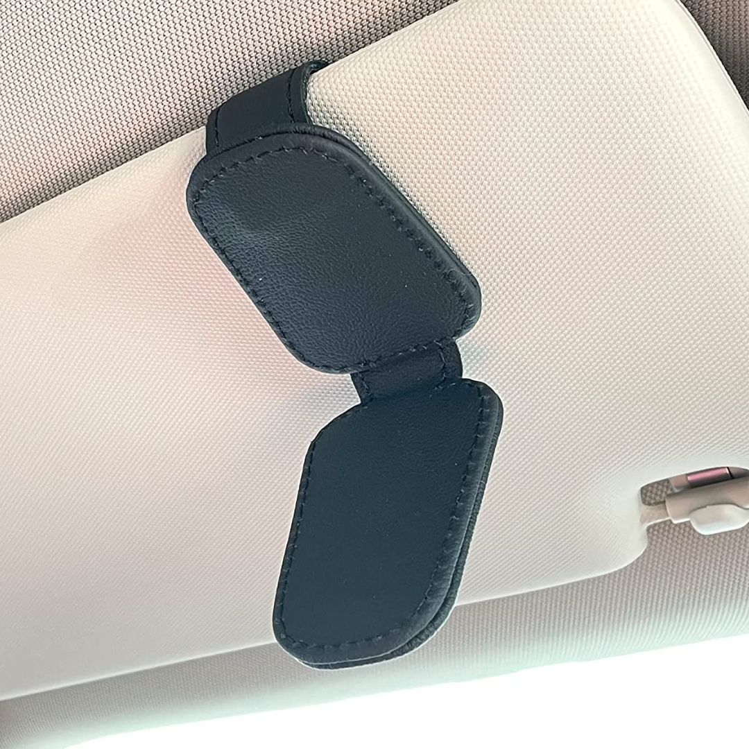 🕶️✨ Magnetic Leather Sunglasses Holder – 50% OFF! Car sun visor clip, multi-function storage for glasses, pens & cards. 🚗