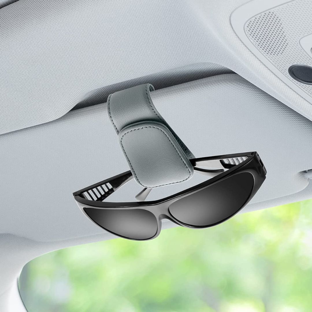🕶️✨ Magnetic Leather Sunglasses Holder – 50% OFF! Car sun visor clip, multi-function storage for glasses, pens & cards. 🚗