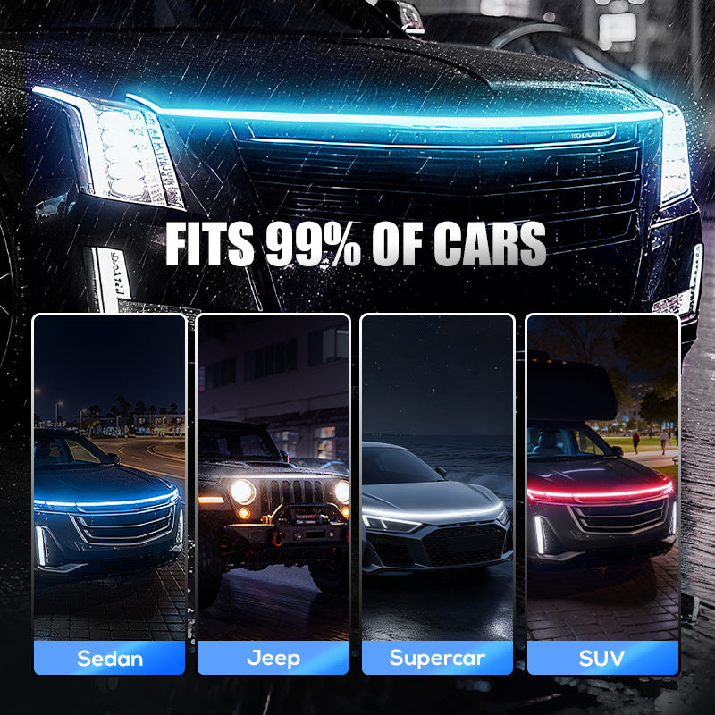 🔥【Dynamic Scan HoodBeam Kit】 Light up your hood with hypnotic smooth scanning effects! ✨🚗
