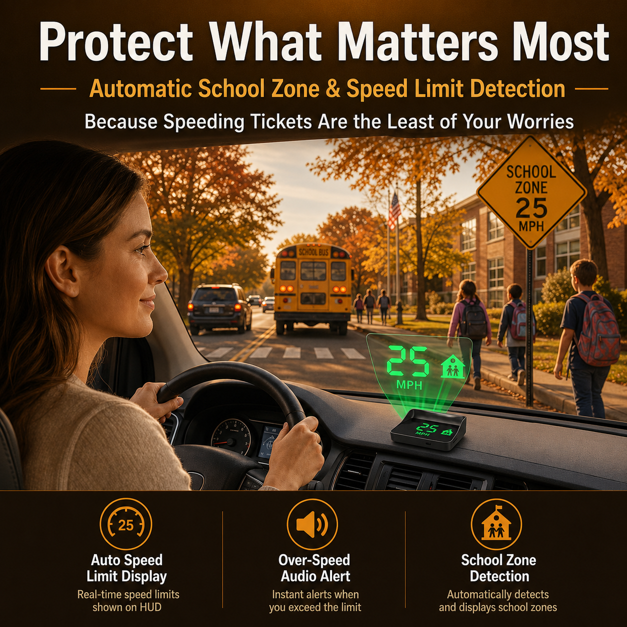 🚗 Universal GPS Car Speedometer Head-Up Display (HUD) – Accurate Speed in km/h – Digital Speedometer, Compass & Overspeed Alert – Plug & Play for All Vehicles 📊✨