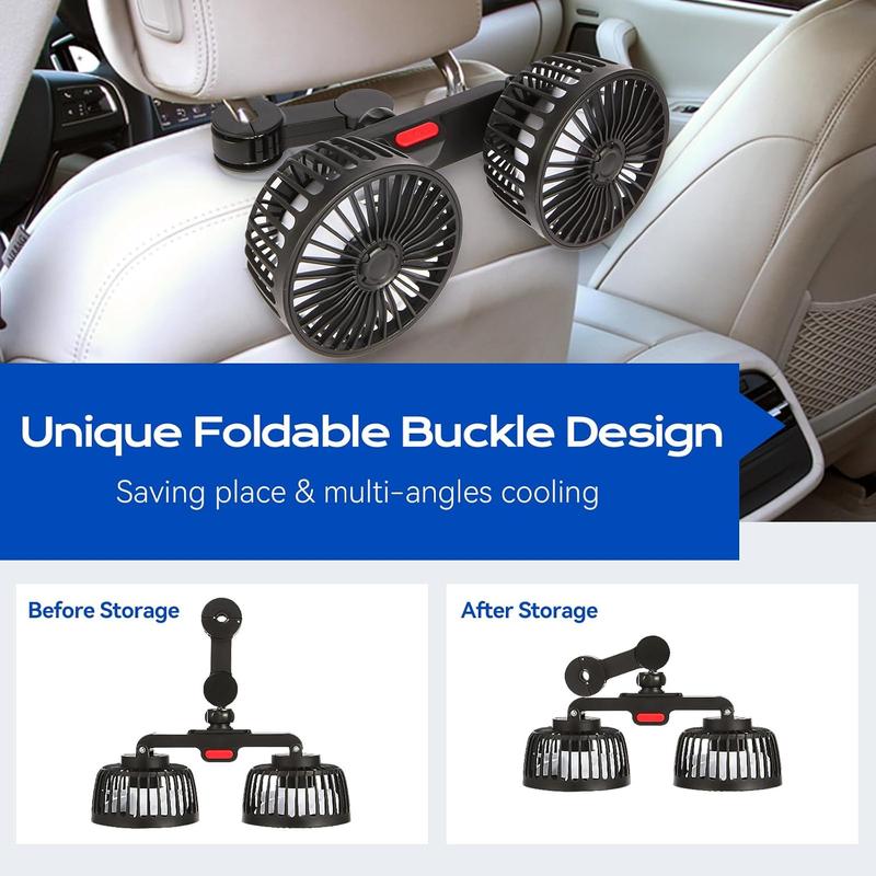 🌞Summer Sale 55% OFF🔥Dual Head USB Car Seat Fan, 3-Speed 360° Rotatable