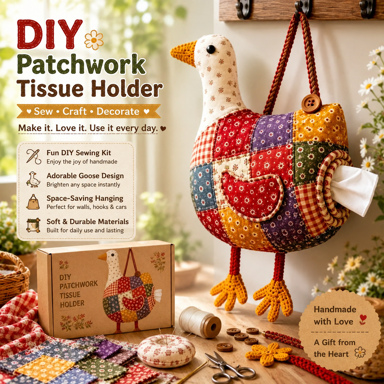 🧵🐤 DIY animal tissue holder – sew, hang, and brighten any space!