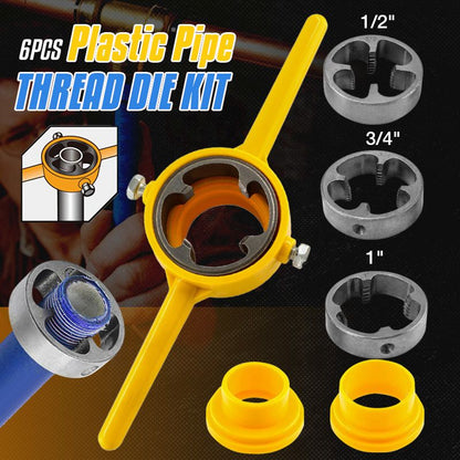 Premium 6-piece Plastic Pipe Thread Die Tool Set, facilitating effortless pipe connection!