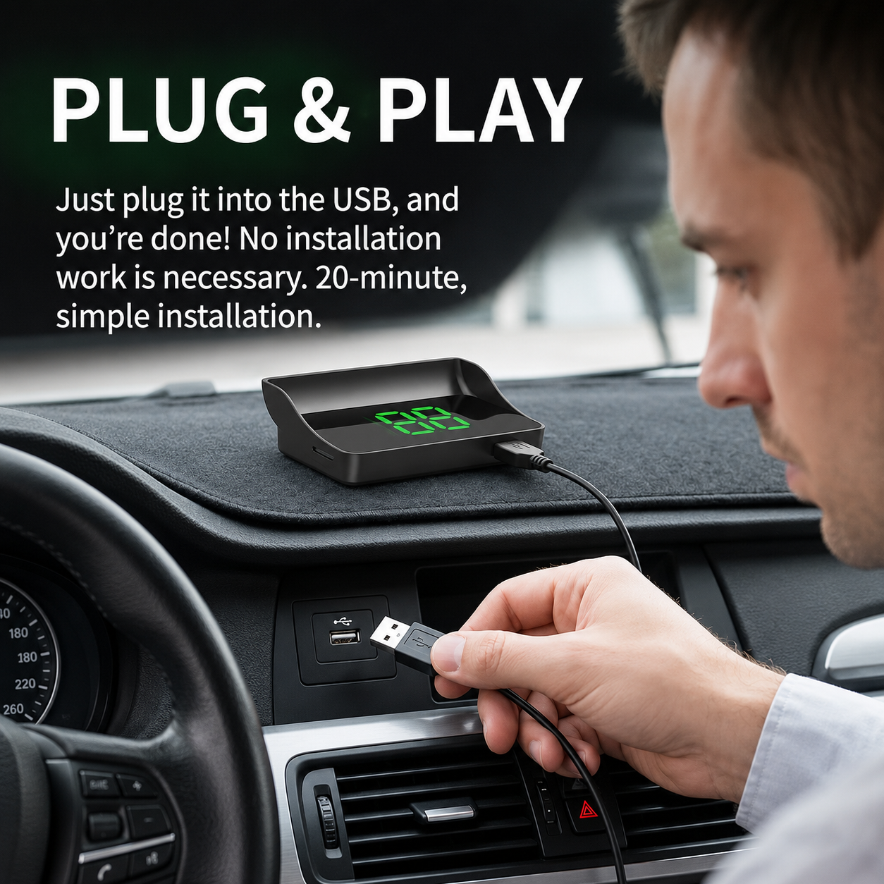 🚗 Universal GPS Car Speedometer Head-Up Display (HUD) – Accurate Speed in km/h – Digital Speedometer, Compass & Overspeed Alert – Plug & Play for All Vehicles 📊✨