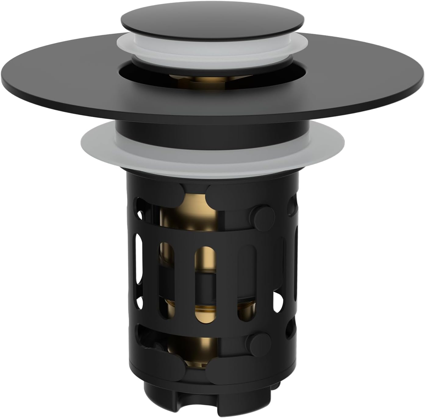📢📢50% OFF !! ⏰Hibbent Upgraded 3-in-1 Sink Drain Filter, Universal Pop-Up Stopper, Removable Stainless Steel Basket-Shaped Hair Catcher, Sink Stopper for 2.8–5.9 cm, Brass Cartridge, Matte Black