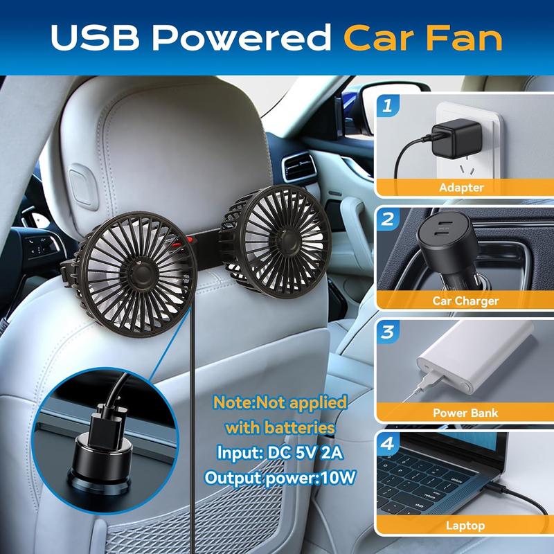🌞Summer Sale 55% OFF🔥Dual Head USB Car Seat Fan, 3-Speed 360° Rotatable