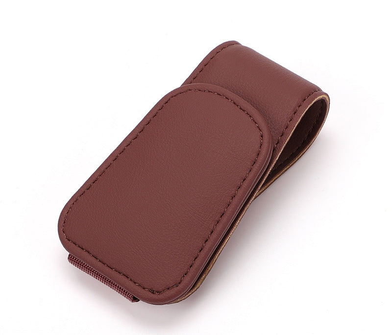 🕶️✨ Magnetic Leather Sunglasses Holder – 50% OFF! Car sun visor clip, multi-function storage for glasses, pens & cards. 🚗