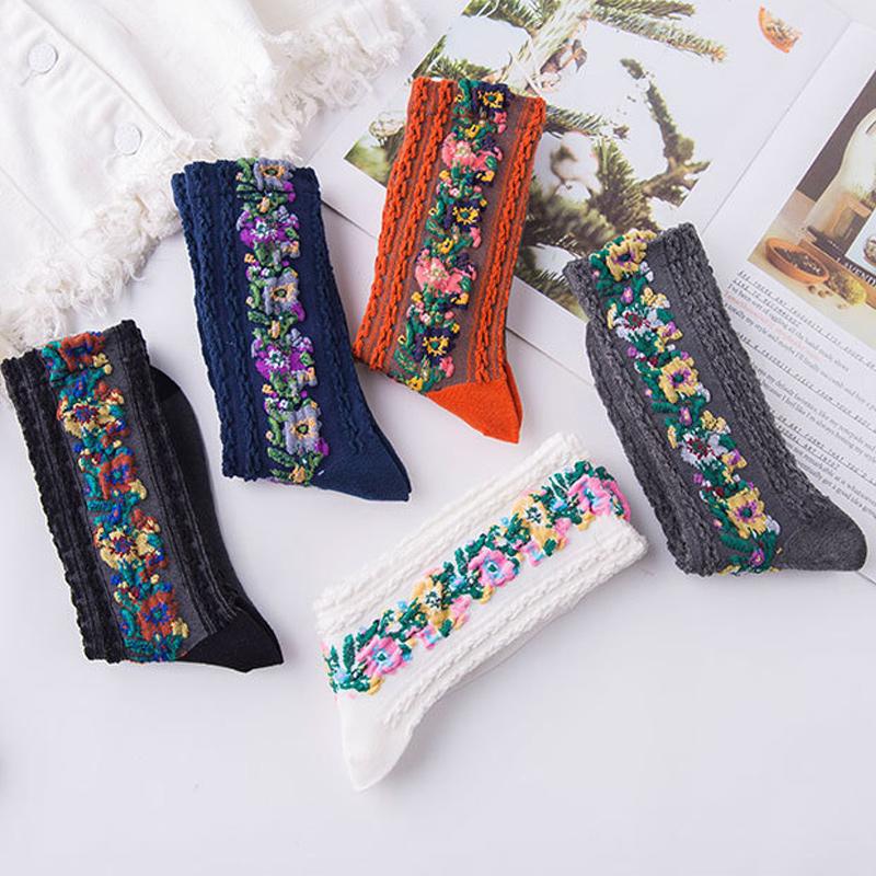 Vintage Embroidered Floral Socks