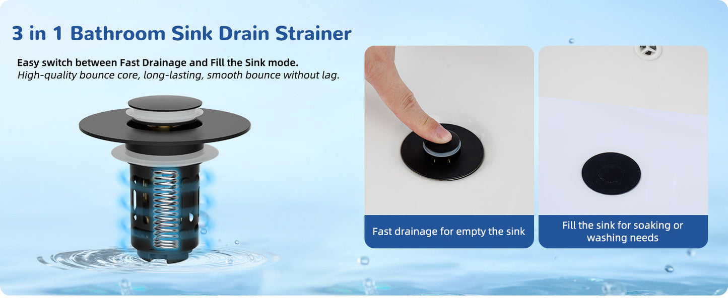 📢📢50% OFF !! ⏰Hibbent Upgraded 3-in-1 Sink Drain Filter, Universal Pop-Up Stopper, Removable Stainless Steel Basket-Shaped Hair Catcher, Sink Stopper for 2.8–5.9 cm, Brass Cartridge, Matte Black
