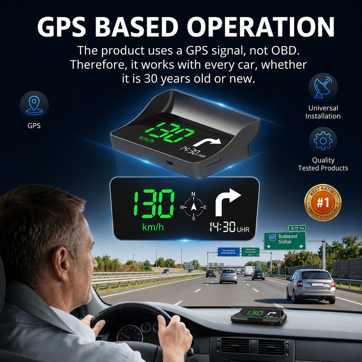 🚗 Universal GPS Car Speedometer Head-Up Display (HUD) – Accurate Speed in km/h – Digital Speedometer, Compass & Overspeed Alert – Plug & Play for All Vehicles 📊✨