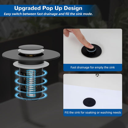 📢📢50% OFF !! ⏰Hibbent Upgraded 3-in-1 Sink Drain Filter, Universal Pop-Up Stopper, Removable Stainless Steel Basket-Shaped Hair Catcher, Sink Stopper for 2.8–5.9 cm, Brass Cartridge, Matte Black