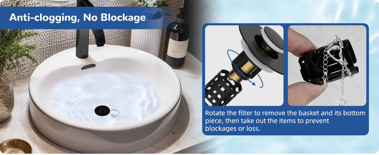 📢📢50% OFF !! ⏰Hibbent Upgraded 3-in-1 Sink Drain Filter, Universal Pop-Up Stopper, Removable Stainless Steel Basket-Shaped Hair Catcher, Sink Stopper for 2.8–5.9 cm, Brass Cartridge, Matte Black