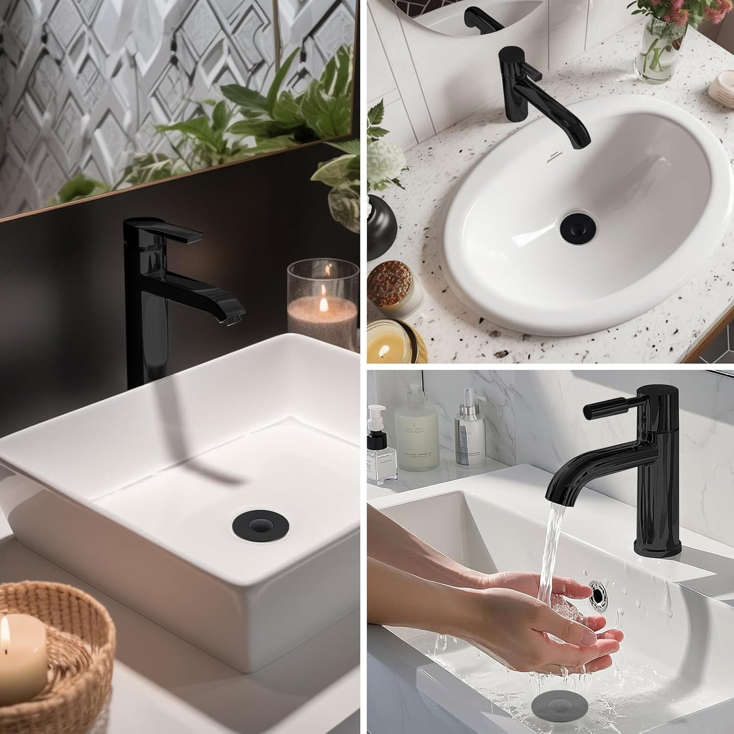 📢📢50% OFF !! ⏰Hibbent Upgraded 3-in-1 Sink Drain Filter, Universal Pop-Up Stopper, Removable Stainless Steel Basket-Shaped Hair Catcher, Sink Stopper for 2.8–5.9 cm, Brass Cartridge, Matte Black