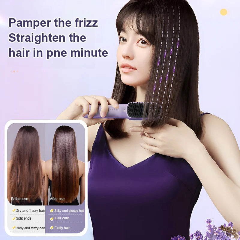 🔥Hot Sale💟Negative ions do not hurt hair-Portable cordless mini hair straightening comb