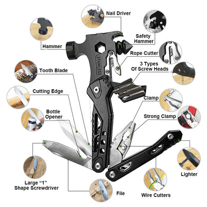 [Practical Gift] 15-in-1 Outdoor Portable Multifunctional Mini Safety Hammer