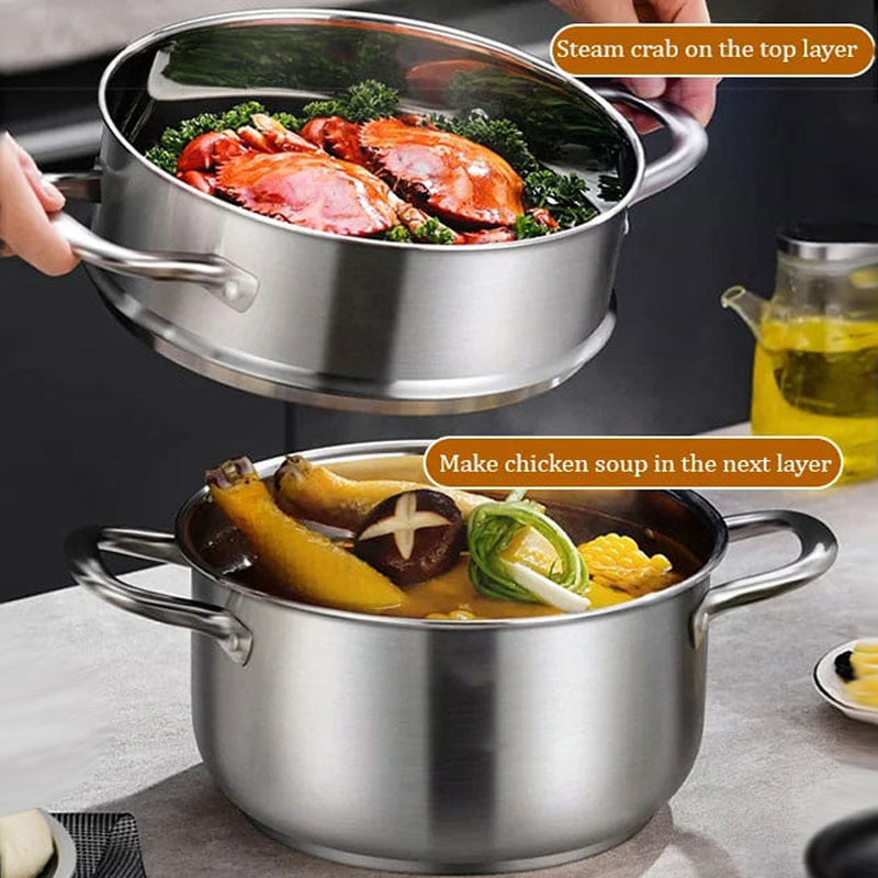 Stainless Steel Multifunctional Double-Layer Pot & Steamer