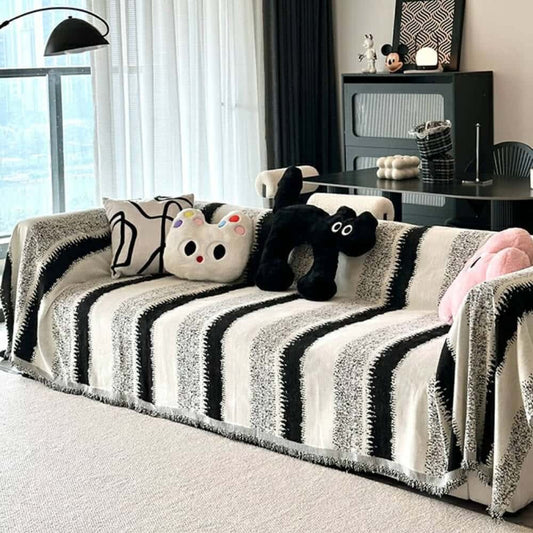 Trendy Striped Chenille Breathable Sofa Protection Couch Cover