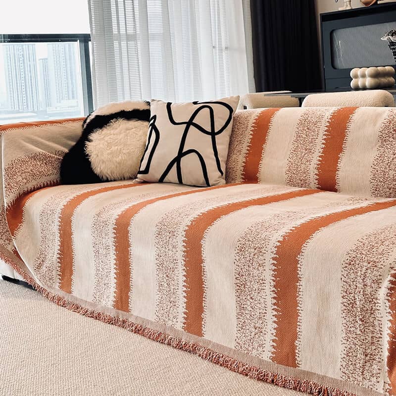 Trendy Striped Chenille Breathable Sofa Protection Couch Cover